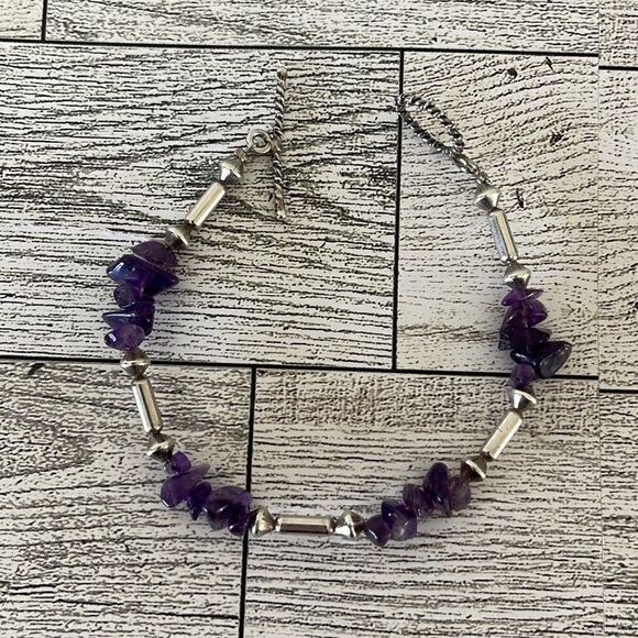 Amethyst Chip Silver Plated Bracelet  7” - Picture 1 of 3